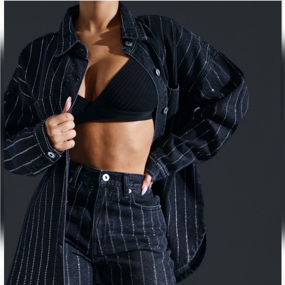 NWT Denim Rhinestone Two-piece Suit ￼ - Picture 1 of 7